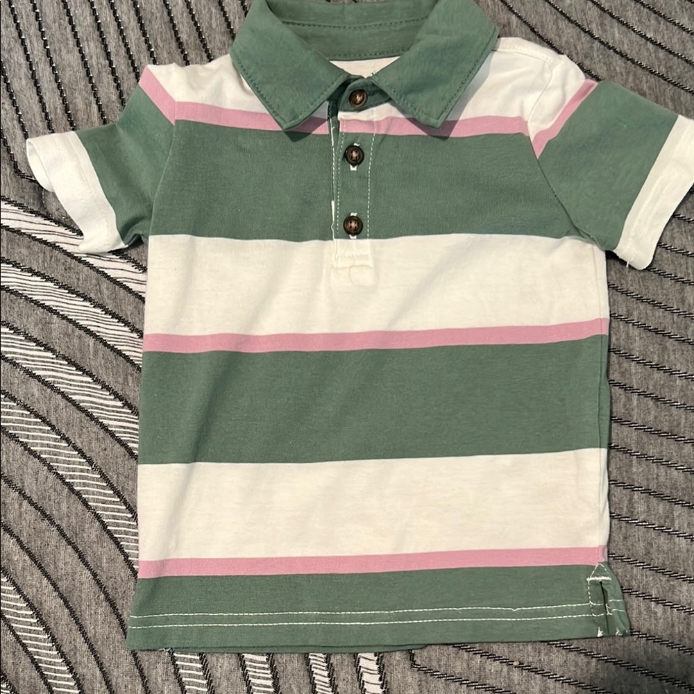 Carter's Green and Pink Striped Polo Shirt